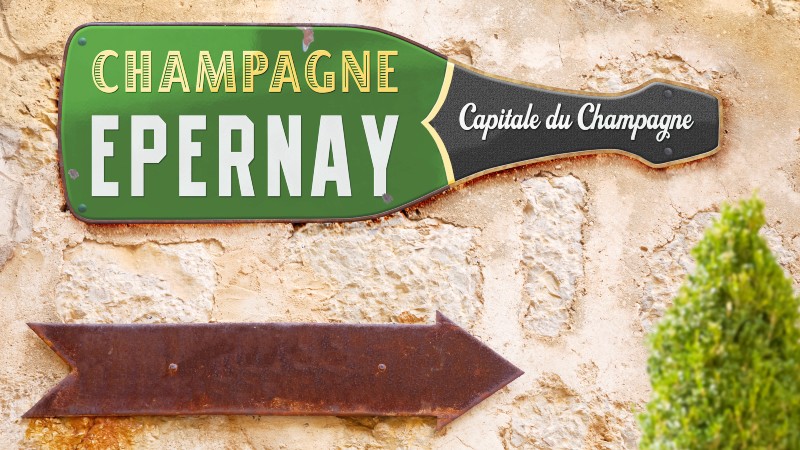 Skilt med Champagne Epernay
