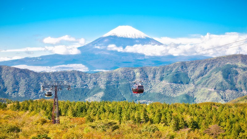 Taubanen i Hakone med Mt Fuji i bakgrunnen