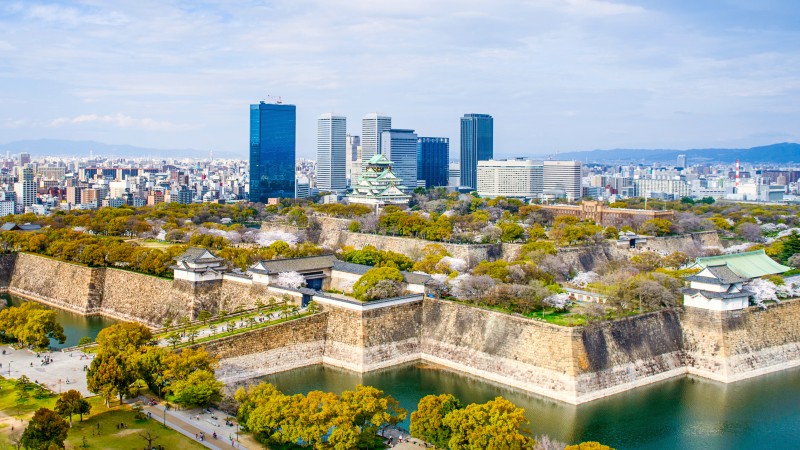 Oversiktsbilde av Osaka og slottet
