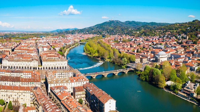 Torino og elven Po sett ovenfra